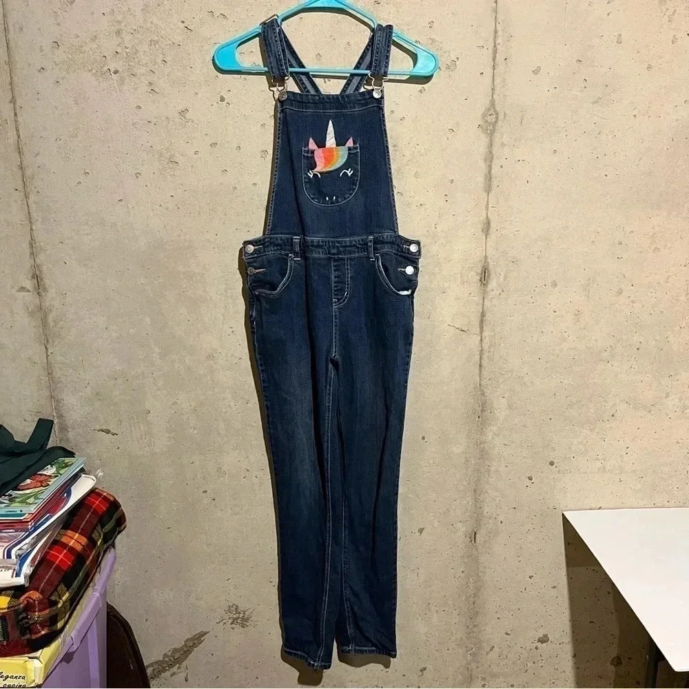 Girls' Unicorn Overalls Jeans - Cat & Jack Skinny Leg Stretch Size XL 14/16